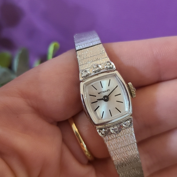 Vintage Wittnauer 10k Gold Filled Ladies Cocktail Watch With Genuine Diamonds
